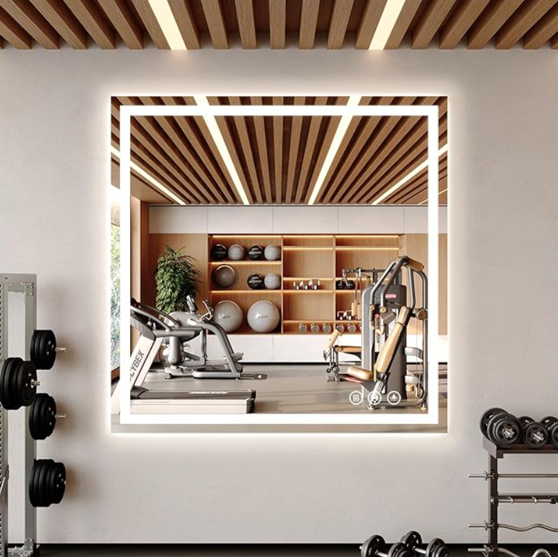 Koonmi Home Gym Mirror — 47"x47" Tempered Glass Wall Mirror with LED Lights
