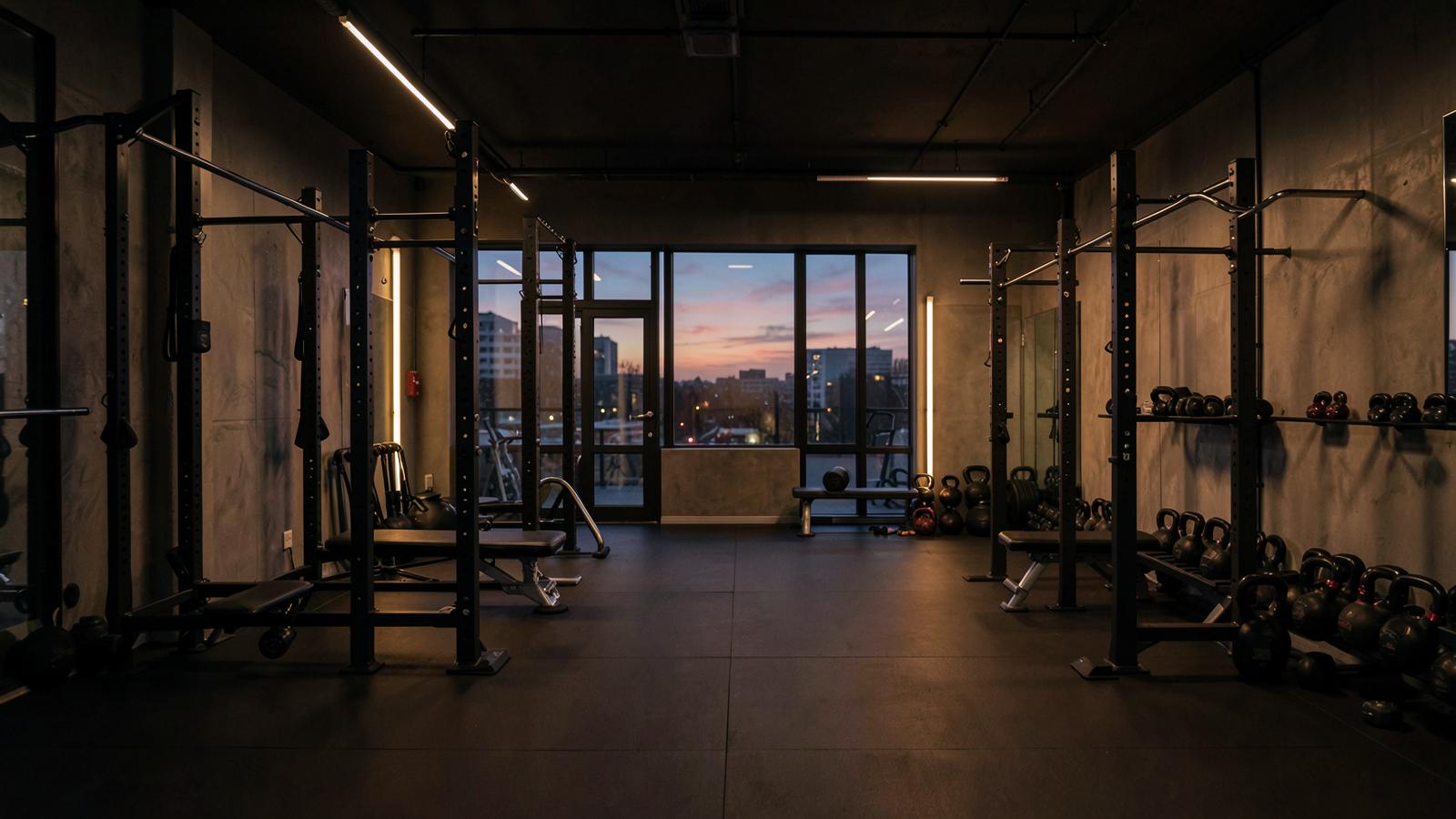 Bright barre studio interior with a ballet barre